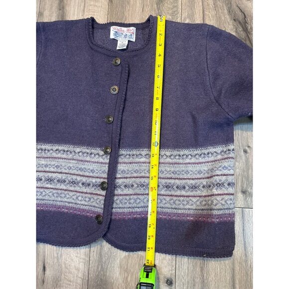 Tally-Ho Womens Wool Sweater Cardigan PL Purple Fair Isle Pattern Purple Gray - Picture 4 of 7